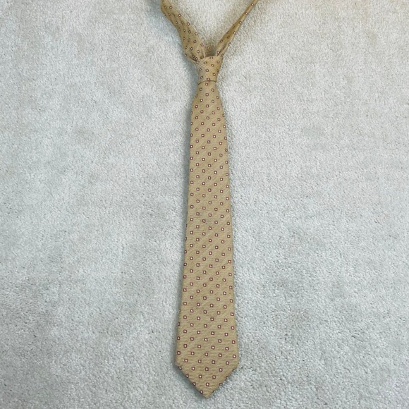 Canali 1934‎ Silk Linen Blend Geometric Tie Mens Gold Red Luxury Necktie Italy